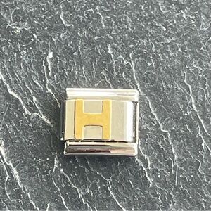 Gold and Stainless Steel Charm with initial H